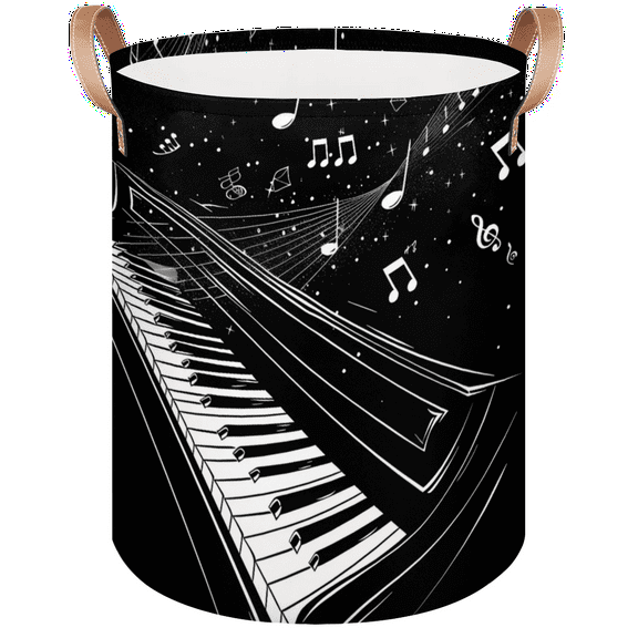 Qzaxky Musical Notes Piano Key Laundry Basket Organizer Foldable Tall Large Laundry Basket Collapsible Folding Laundry Basket Dirty Clothes Fabric