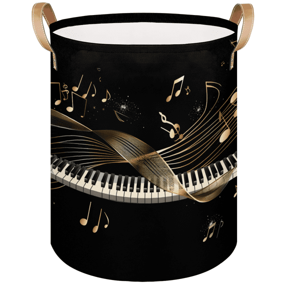 Qzaxky Musical Notes Piano Key Music Laundry Basket Organizer Foldable Tall Large Laundry Basket Collapsible Folding Laundry Basket Dirty Clothes Fabric