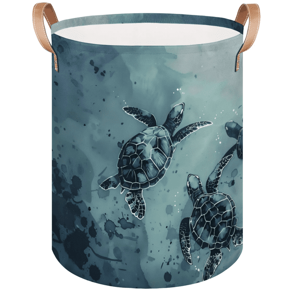 Qzaxky Nautical Sea Turtles Laundry Basket Organizer Foldable Tall Large Laundry Basket Collapsible Folding Laundry Basket Dirty Clothes Fabric
