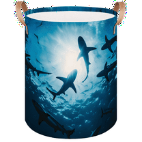 Qzaxky Ocean Shark Laundry Basket Organizer Foldable Tall Large Laundry Basket Collapsible Folding Laundry Basket Dirty Clothes Fabric
