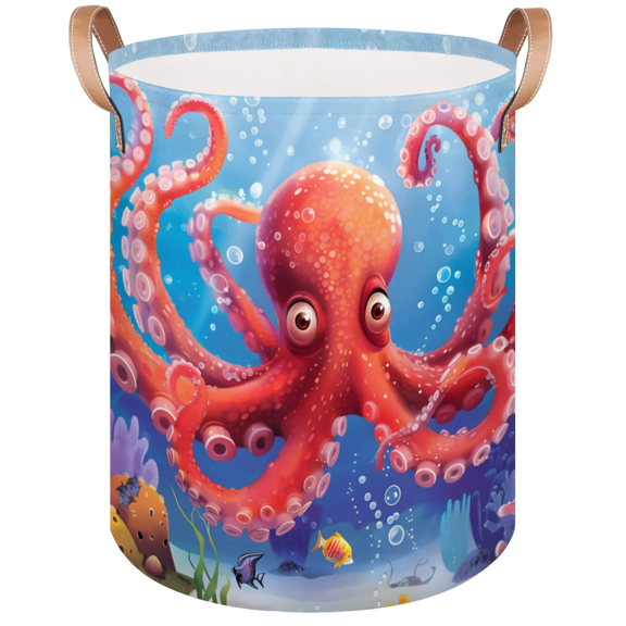 Qzaxky Octopus Ocean Animal Nautical Laundry Basket Organizer Foldable Tall Large Laundry Basket Collapsible Folding Laundry Basket Dirty Clothes Fabric