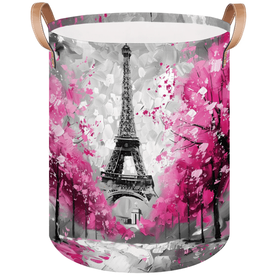 Qzaxky Paris Eiffel Tower Laundry Basket Organizer Foldable Tall Large Laundry Basket Collapsible Folding Laundry Basket Dirty Clothes Fabric