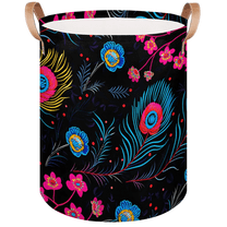 Qzaxky Peacock Feathers Flower Laundry Basket Organizer Foldable Tall Large Laundry Basket Collapsible Folding Laundry Basket Dirty Clothes Fabric