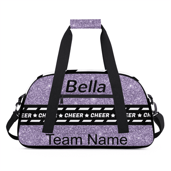 Qzaxky Personalized Cheer Bag Gym Bag Custom Duffle Bag Cheerleading Bag with Name Overnight Bag Large Cheerleader Bag Glitter Purple