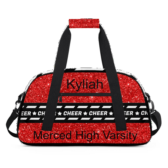 Qzaxky Personalized Cheer Bag Gym Bag Custom Duffle Bag Cheerleading Bag with Name Overnight Bag Large Cheerleader Bag Glitter Red