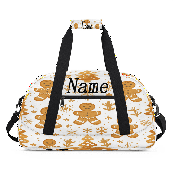 Qzaxky Personalized Christmas Bag Gym Bag Custom Duffle Bag Christmas Bag with Name Overnight Bag Christmas Gingerbread Man Snowflake