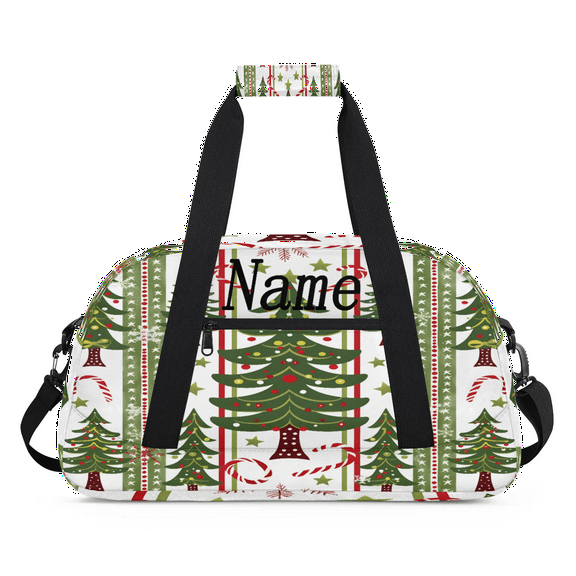 Qzaxky Personalized Christmas Bag Gym Bag Custom Duffle Bag Christmas Bag with Name Overnight Bag Christmas Tree Green Red Line