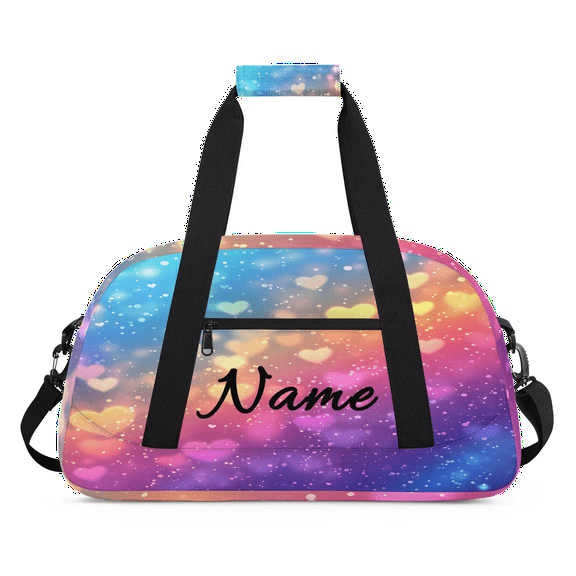 Qzaxky Personalized Dance Bag Gym Bag Custom Duffle Bag Large Dance Bag for Girls with Name Overnight Bag Glitter Shining Heart