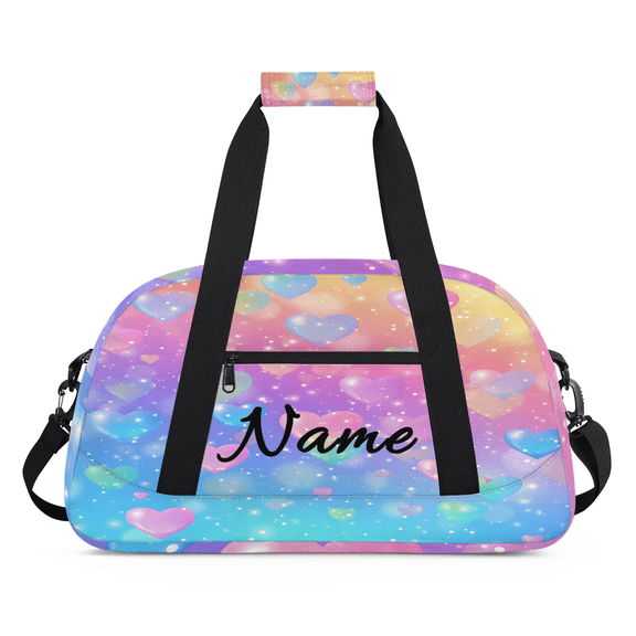 Qzaxky Personalized Dance Bag Gym Bag Custom Duffle Bag Large Dance Bag for Girls with Name Overnight Bag Pink Blue Heart Pattern