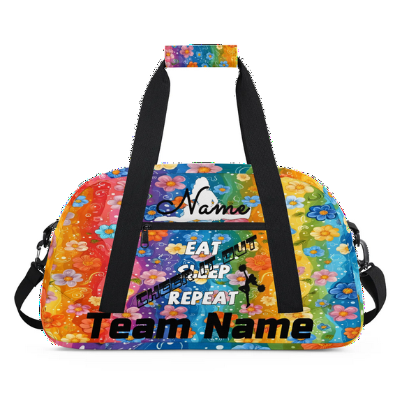 Qzaxky Personalized Dance Bag Gym Bag Custom Duffle Bag Large Dance Bag for Girls with Name Overnight Bag Rainbow Flower