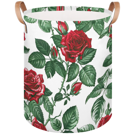 Qzaxky Red Rose Laundry Basket Organizer Foldable Tall Large Laundry Basket Collapsible Folding Laundry Basket Dirty Clothes Fabric