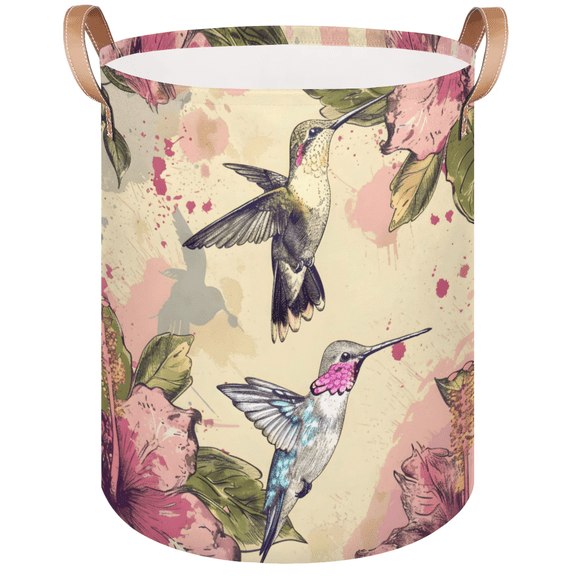 Qzaxky Spring Summer Hummingbird Laundry Basket Organizer Foldable Tall Large Laundry Basket Collapsible Folding Laundry Basket Dirty Clothes Fabric