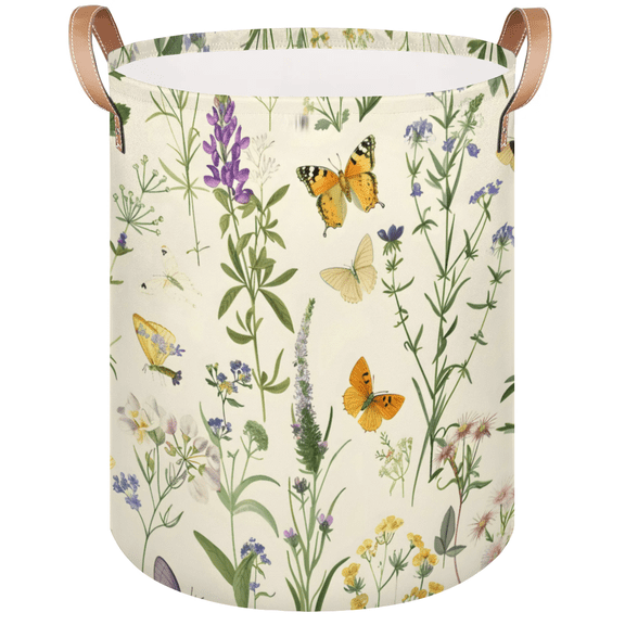 Qzaxky Spring Wildflowers Laundry Basket Organizer Foldable Tall Large Laundry Basket Collapsible Folding Laundry Basket Dirty Clothes Fabric