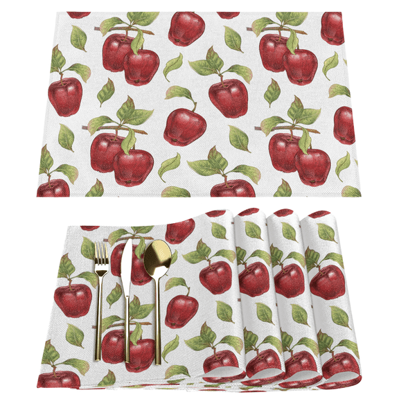 Qzaxky Summer Apples Placemats Set of 6 Washable Kitchen Dining Table Mats 12 x 18 Inch Modern Cloth Place Mats Non-Slip Heat Resistant Placemats for Home Farmhouse Kitchen Dinner Party Decor