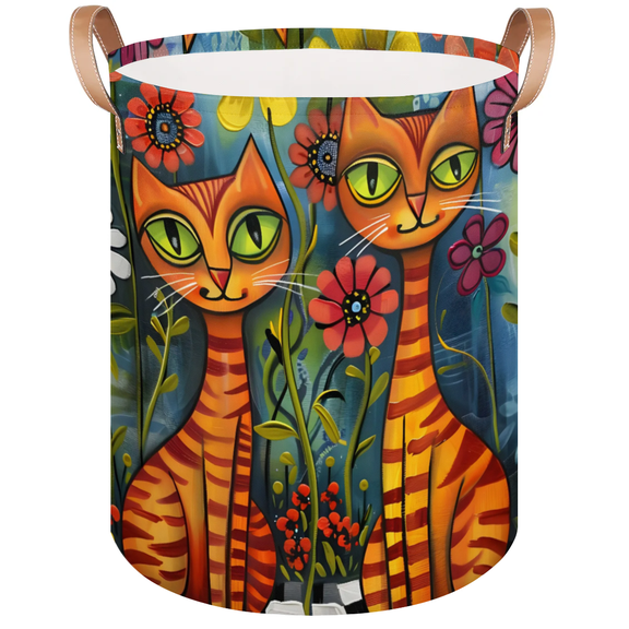 Qzaxky Summer Floral Cat Laundry Basket Organizer Foldable Tall Large Laundry Basket Collapsible Folding Laundry Basket Dirty Clothes Fabric