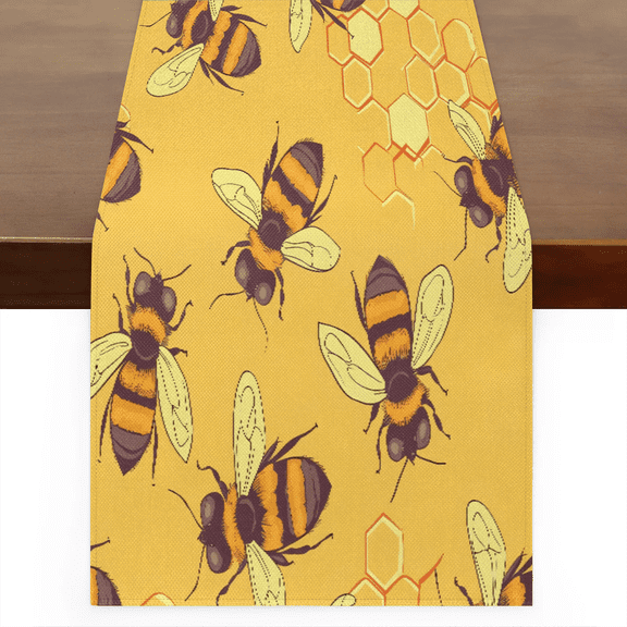 Qzaxky Table Runner Boho Table Runner Bee Yellow Honeycomb Bohemian Boho Outdoor Table Runner Decoration for Indoor Outdoor Home Dinner Party Wedding Decor 13 x 60 Inch