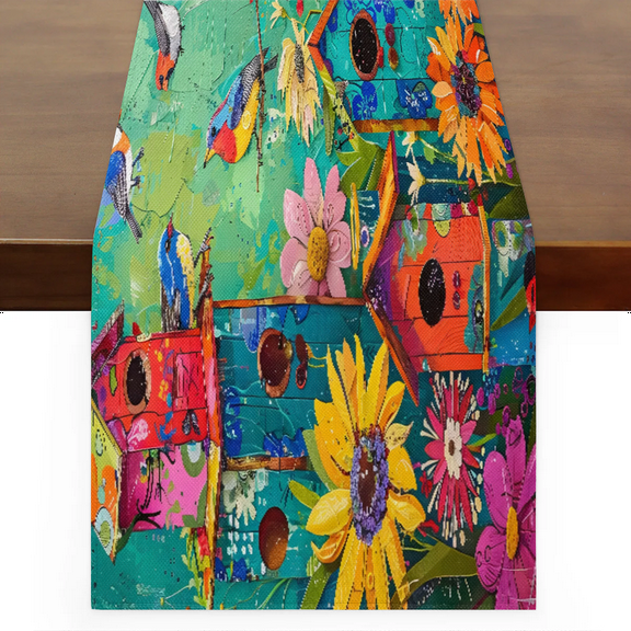 Qzaxky Table Runner Boho Table Runner Cardinals Birds Home Floral Bohemian Boho Outdoor Table Runner Decoration for Indoor Outdoor Home Dinner Party Wedding Decor 13 x 36 Inch