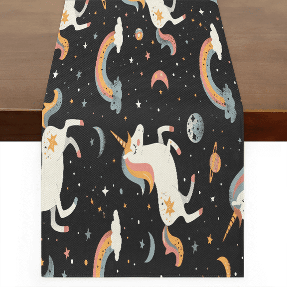 Qzaxky Table Runner Boho Table Runner Cartoon Unicorn Rainbow Bohemian Boho Outdoor Table Runner Decoration for Indoor Outdoor Home Dinner Party Wedding Decor 13 x 36 Inch