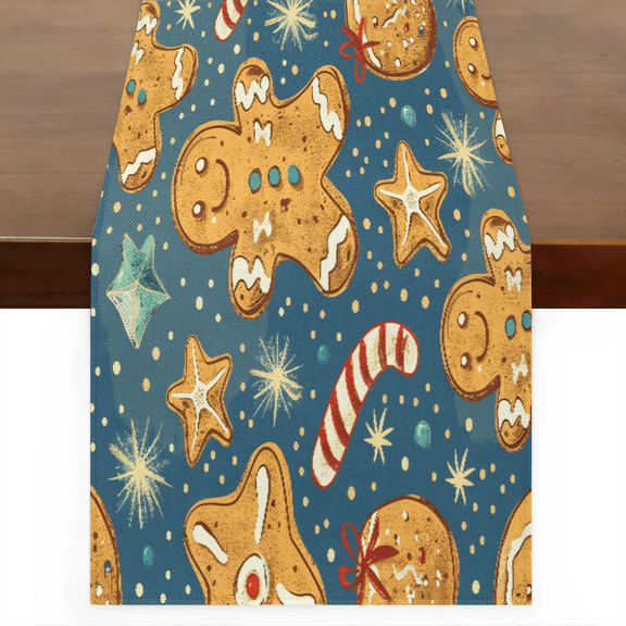 Qzaxky Table Runner Boho Table Runner Christmas Gingerbread Man Bling Star Bohemian Boho Outdoor Table Runner Decoration for Indoor Outdoor Home Dinner Party Wedding Decor 13 x 90 Inch