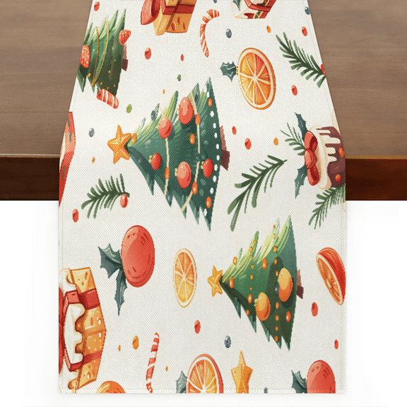 Qzaxky Table Runner Boho Table Runner Christmas Trees Present Bohemian Boho Outdoor Table Runner Decoration for Indoor Outdoor Home Dinner Party Wedding Decor 13 x 36 Inch