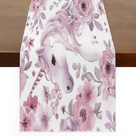 Qzaxky Table Runner Boho Table Runner Floral Unicorn Bohemian Boho Outdoor Table Runner Decoration for Indoor Outdoor Home Dinner Party Wedding Decor 13 x 36 Inch