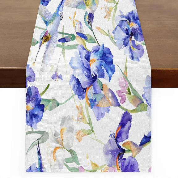 Qzaxky Table Runner Boho Table Runner Hummingbirds Flower Hibiscus Bohemian Boho Outdoor Table Runner Decoration for Indoor Outdoor Home Dinner Party Wedding Decor 13 x 36 Inch