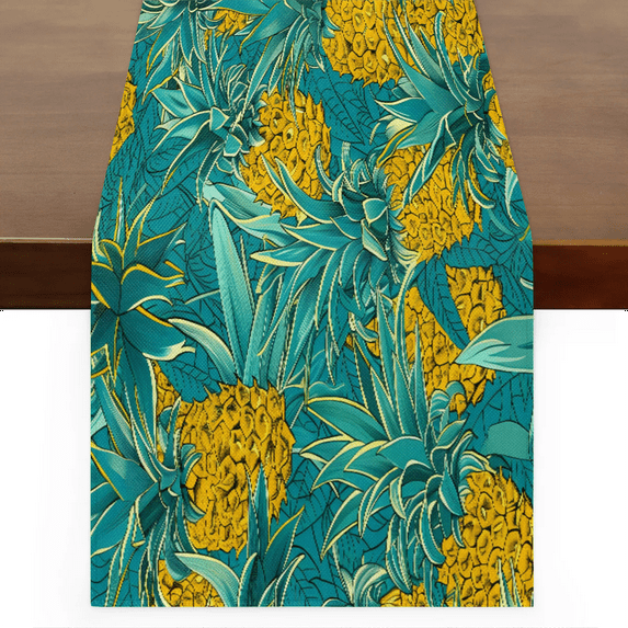 Qzaxky Table Runner Boho Table Runner Pineapple Tropical Leaves Bohemian Boho Outdoor Table Runner Decoration for Indoor Outdoor Home Dinner Party Wedding Decor 13 x 60 Inch