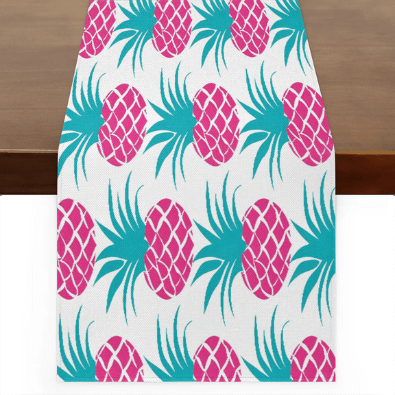 Qzaxky Table Runner Boho Table Runner Pink Teal Pineapple Bohemian Boho Outdoor Table Runner Decoration for Indoor Outdoor Home Dinner Party Wedding Decor 13 x 36 Inch