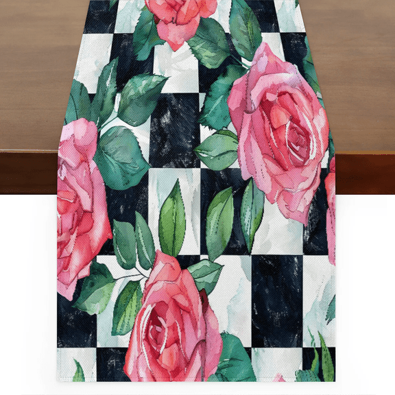 Qzaxky Table Runner Boho Table Runner Pretty Rose Flower Bohemian Boho Outdoor Table Runner Decoration for Indoor Outdoor Home Dinner Party Wedding Decor 13 x 120 Inch