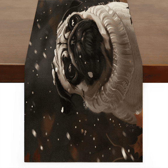 Qzaxky Table Runner Boho Table Runner Pug Dogs Bohemian Boho Outdoor Table Runner Decoration for Indoor Outdoor Home Dinner Party Wedding Decor 13 x 60 Inch