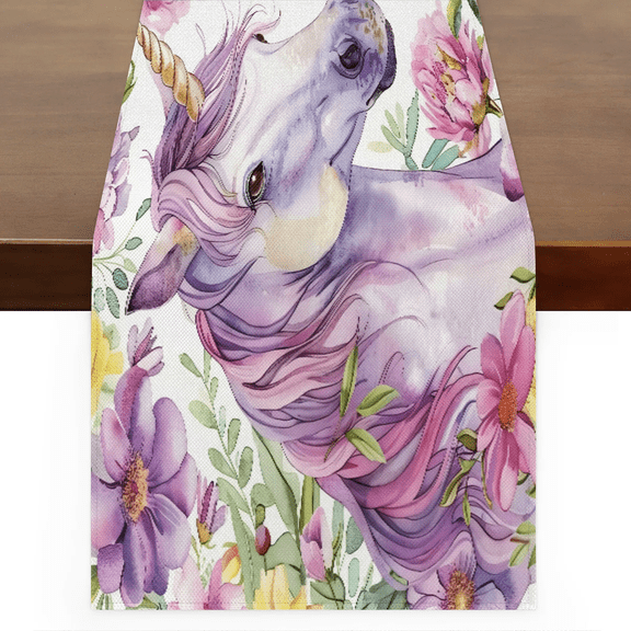 Qzaxky Table Runner Boho Table Runner Purple Flower Unicorn Bohemian Boho Outdoor Table Runner Decoration for Indoor Outdoor Home Dinner Party Wedding Decor 13 x 36 Inch