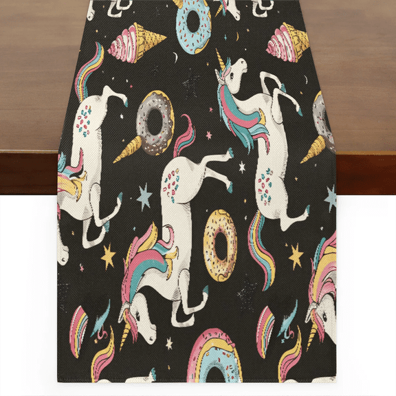 Qzaxky Table Runner Boho Table Runner Rainbow Unicorn Bohemian Boho Outdoor Table Runner Decoration for Indoor Outdoor Home Dinner Party Wedding Decor 13 x 36 Inch