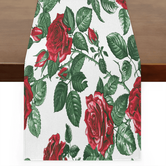 Qzaxky Table Runner Boho Table Runner Red Rose Bohemian Boho Outdoor Table Runner Decoration for Indoor Outdoor Home Dinner Party Wedding Decor 13 x 90 Inch