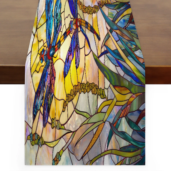 Qzaxky Table Runner Boho Table Runner Retro Floral Dragonfly Bohemian Boho Outdoor Table Runner Decoration for Indoor Outdoor Home Dinner Party Wedding Decor 13 x 36 Inch