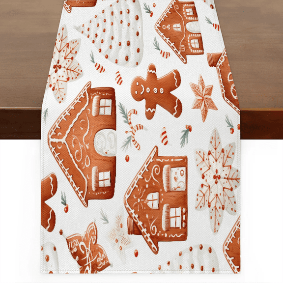 Qzaxky Table Runner Boho Table Runner Christmas Gingerbread House Bohemian Boho Outdoor Table Runner Decoration for Indoor Outdoor Home Dinner Party Wedding Decor 13 x 36 Inch