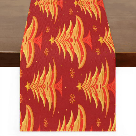 Qzaxky Table Runner Boho Table Runner Christmas Red Gold Shining Tree Bohemian Boho Outdoor Table Runner Decoration for Indoor Outdoor Home Dinner Party Wedding Decor 13 x 108 Inch