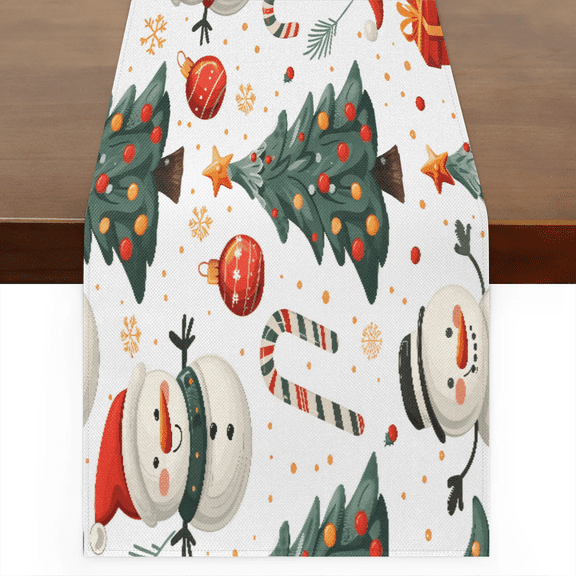 Qzaxky Table Runner Boho Table Runner Christmas Snowman Holly Ball Bohemian Boho Outdoor Table Runner Decoration for Indoor Outdoor Home Dinner Party Wedding Decor 13 x 48 Inch