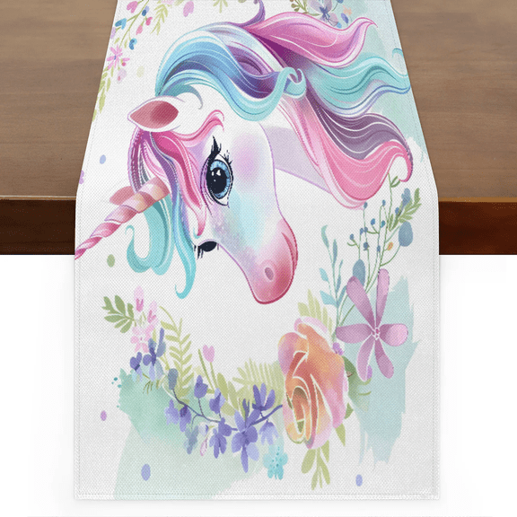 Qzaxky Table Runner Boho Table Runner Cute Animal Horse Unicorn Floral Bohemian Boho Outdoor Table Runner Decoration for Indoor Outdoor Home Dinner Party Wedding Decor 13 x 48 Inch