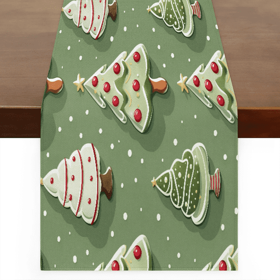 Qzaxky Table Runner Boho Table Runner Cute Cartoon Christmas Holly Trees Bohemian Boho Outdoor Table Runner Decoration for Indoor Outdoor Home Dinner Party Wedding Decor 13 x 36 Inch