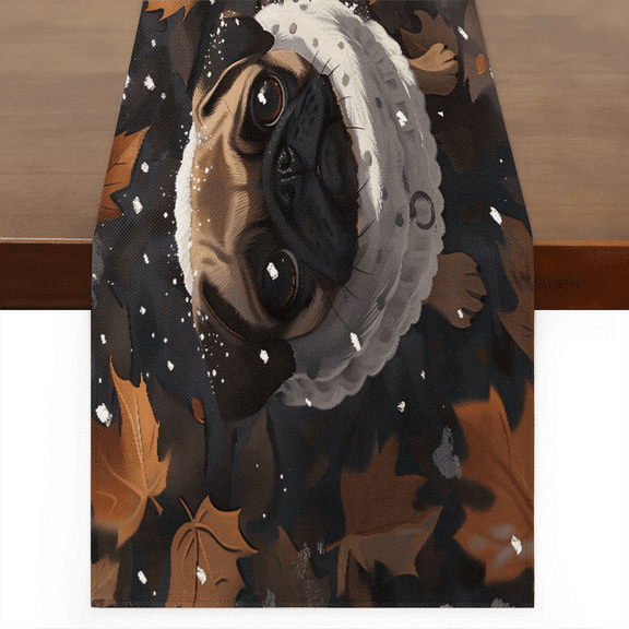 Qzaxky Table Runner Boho Table Runner Cute Funny Dog Pug Bohemian Boho Outdoor Table Runner Decoration for Indoor Outdoor Home Dinner Party Wedding Decor 13 x 36 Inch