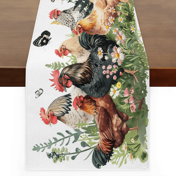 Qzaxky Table Runner Boho Table Runner Farmhouse Rooster Animal Country Chicken Bohemian Boho Outdoor Table Runner Decoration for Indoor Outdoor Home Dinner Party Wedding Decor 13 x 36 Inch