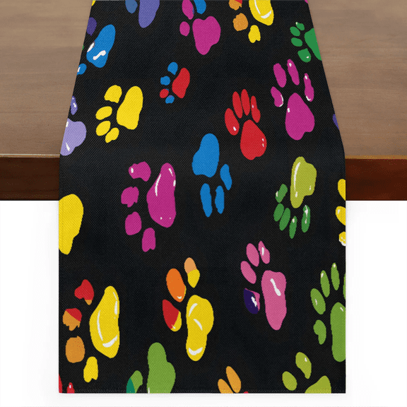Qzaxky Table Runner Boho Table Runner Rainbow Puppy Paw Bohemian Boho Outdoor Table Runner Decoration for Indoor Outdoor Home Dinner Party Wedding Decor 13 x 36 Inch