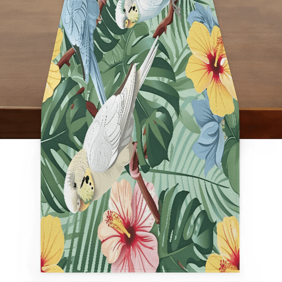Qzaxky Table Runner Boho Table Runner Tropical Bird Palm Leaf Summer Hawaiian Themed Bohemian Boho Outdoor Table Runner Decoration for Indoor Outdoor Home Dinner Party Wedding Decor 13 x 48 Inch