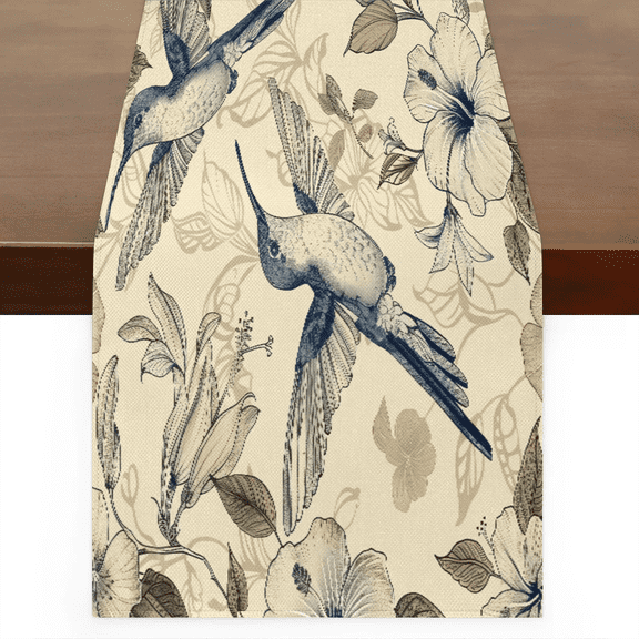 Qzaxky Table Runner Boho Table Runner Vintage Hummingbird Floral Bohemian Boho Outdoor Table Runner Decoration for Indoor Outdoor Home Dinner Party Wedding Decor 13 x 108 Inch