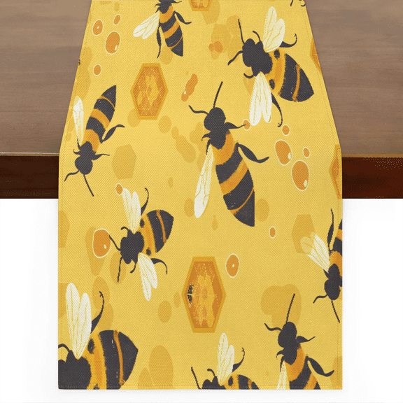 Qzaxky Table Runner Boho Table Runner Yellow Bumble Bee Bohemian Boho Outdoor Table Runner Decoration for Indoor Outdoor Home Dinner Party Wedding Decor 13 x 90 Inch