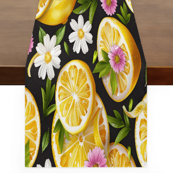 Qzaxky Table Runner Boho Table Runner Yellow Lemon And Flower Bohemian Boho Outdoor Table Runner Decoration for Indoor Outdoor Home Dinner Party Wedding Decor 13 x 36 Inch
