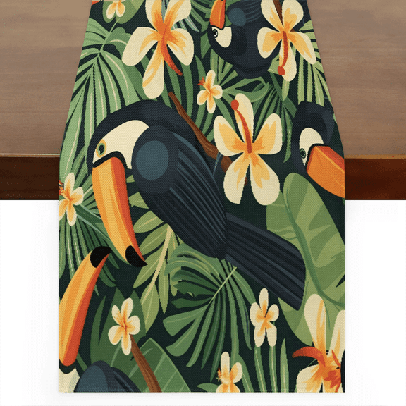 Qzaxky Table Runner Boho Table Runner Tropical Bird Toucan Palm Leaves Bohemian Boho Outdoor Table Runner Decoration for Indoor Outdoor Home Dinner Party Wedding Decor 13 x 36 Inch