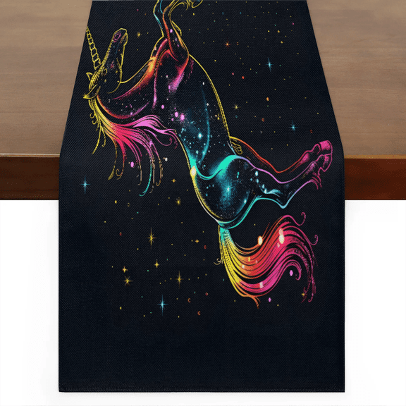 Qzaxky Table Runner Boho Table Runner Unicorn House Bohemian Boho Outdoor Table Runner Decoration for Indoor Outdoor Home Dinner Party Wedding Decor 13 x 36 Inch