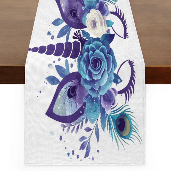 Qzaxky Table Runner Boho Table Runner Unicorn Magic Horse Head Cute Flower Bohemian Boho Outdoor Table Runner Decoration for Indoor Outdoor Home Dinner Party Wedding Decor 13 x 36 Inch