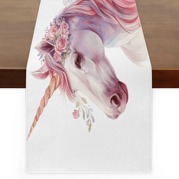 Qzaxky Table Runner Boho Table Runner Unicorns Pink Bohemian Boho Outdoor Table Runner Decoration for Indoor Outdoor Home Dinner Party Wedding Decor 13 x 36 Inch